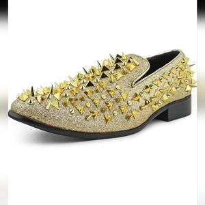 Bolano mens gold spike loafers